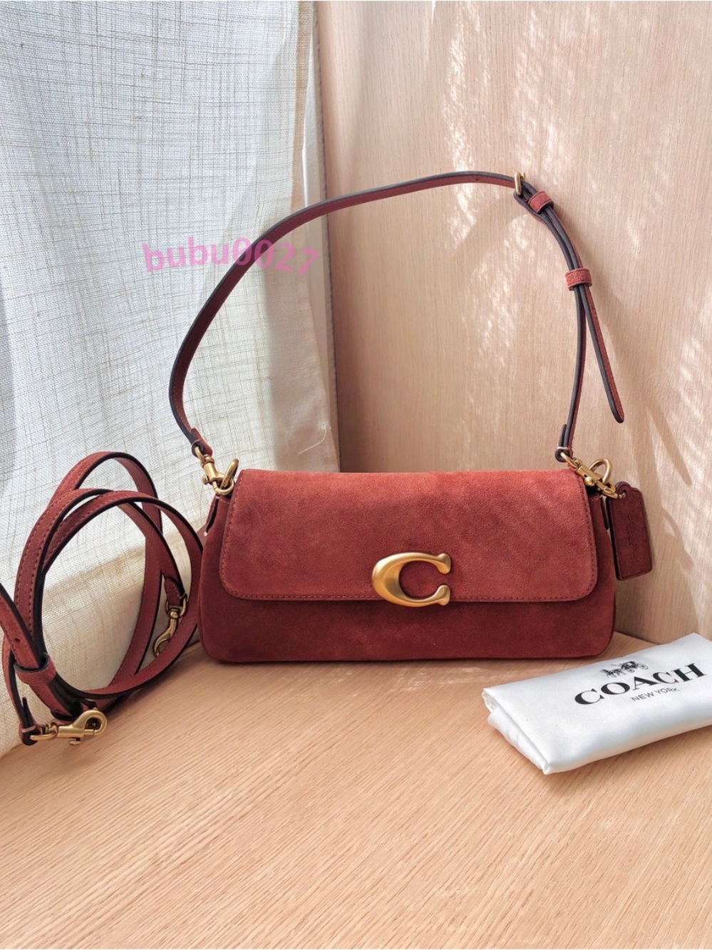 NWT🍑Coach Jet Shoulder Bag Clay Brown Suede CDZ74 Crossbody Dust Bag Gift Y2k